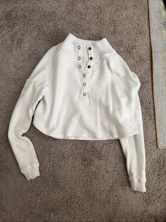 FP Movement by Free People Tops - FP Movement by Free People Cropped White Henley Waffle Pullover